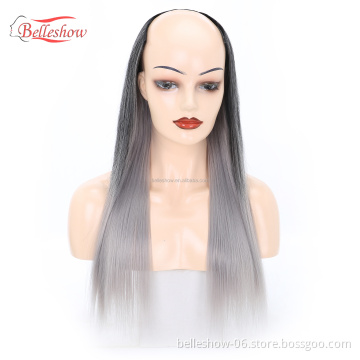 Hot sell Clips in on hair wig long straight hair  head set 360 traceless synthetic fiber  wig head U-shaped wig